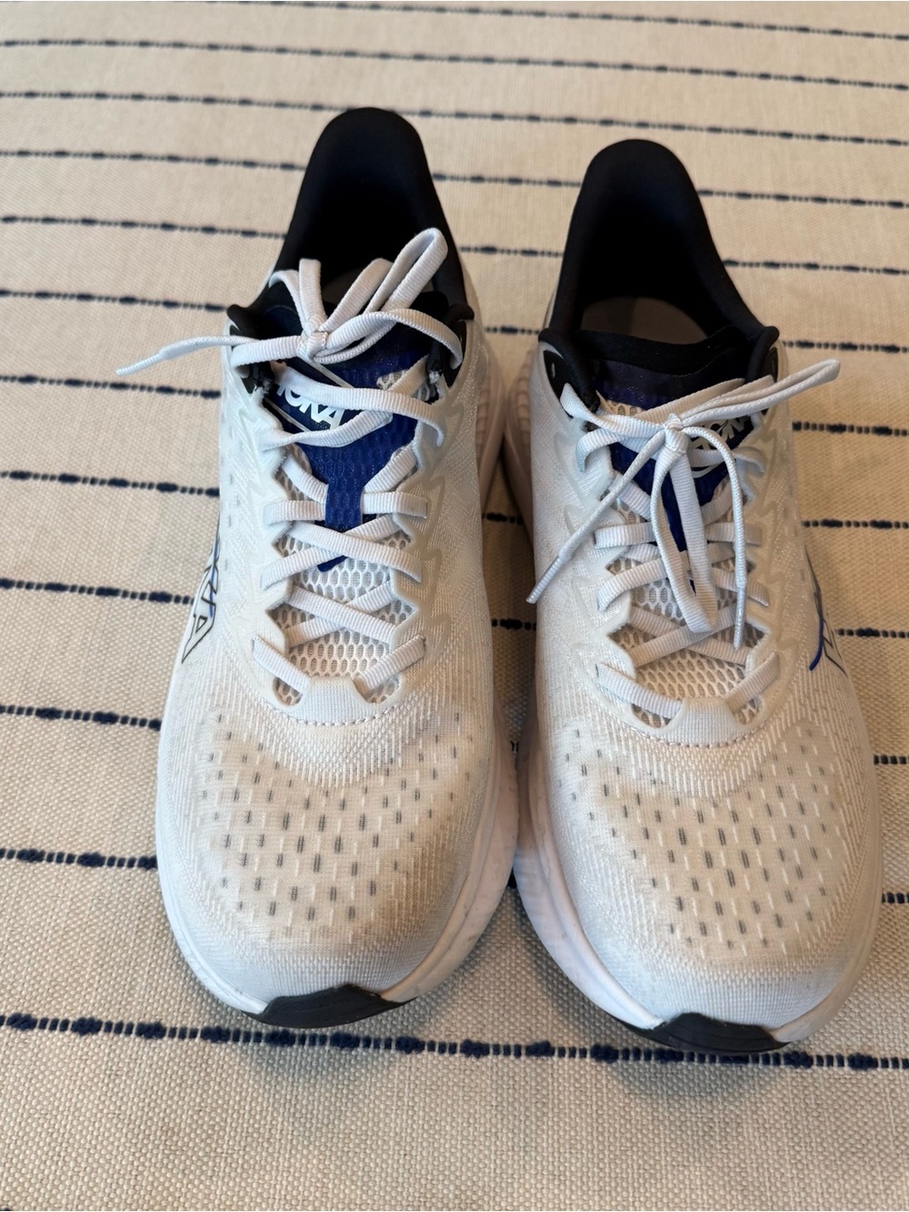 Men’s Mach 6 Hoka White Sneakers with Blue Logo - Picture 2 of 7
